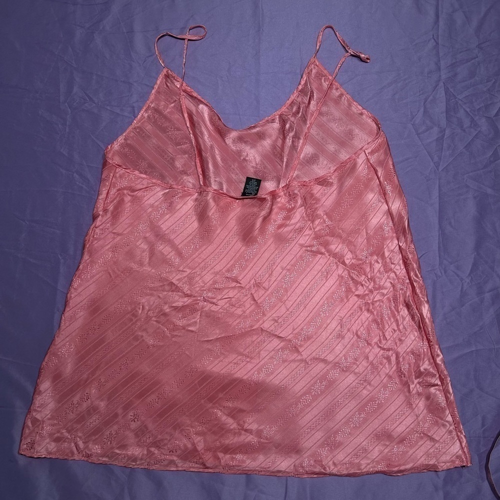 Vintage Anne Stuart Hot Pink Floral Striped Satin Slip Dress - Picture 5 of 5